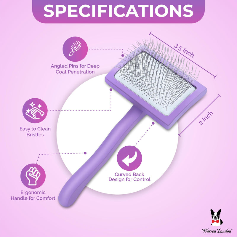 Warren London Precision Pro Slicker Brush for Dogs – 3.5" x 2" Medium Slicker Brush for Tangle-Free Grooming – Soft Pins for Medium & Long Coats – Ergonomic Handle – Professional Pet Grooming Tool Precision Pro Medium