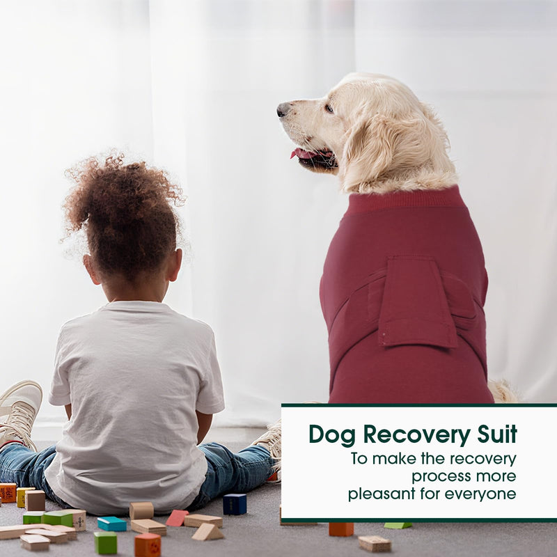 Kuoser Dog Recovery Suit for Surgery – Adjustable Medical Bodysuit for Male & Female Dogs, Post-Operative Protective Shirt, Cone Alternative, Red M Dark red