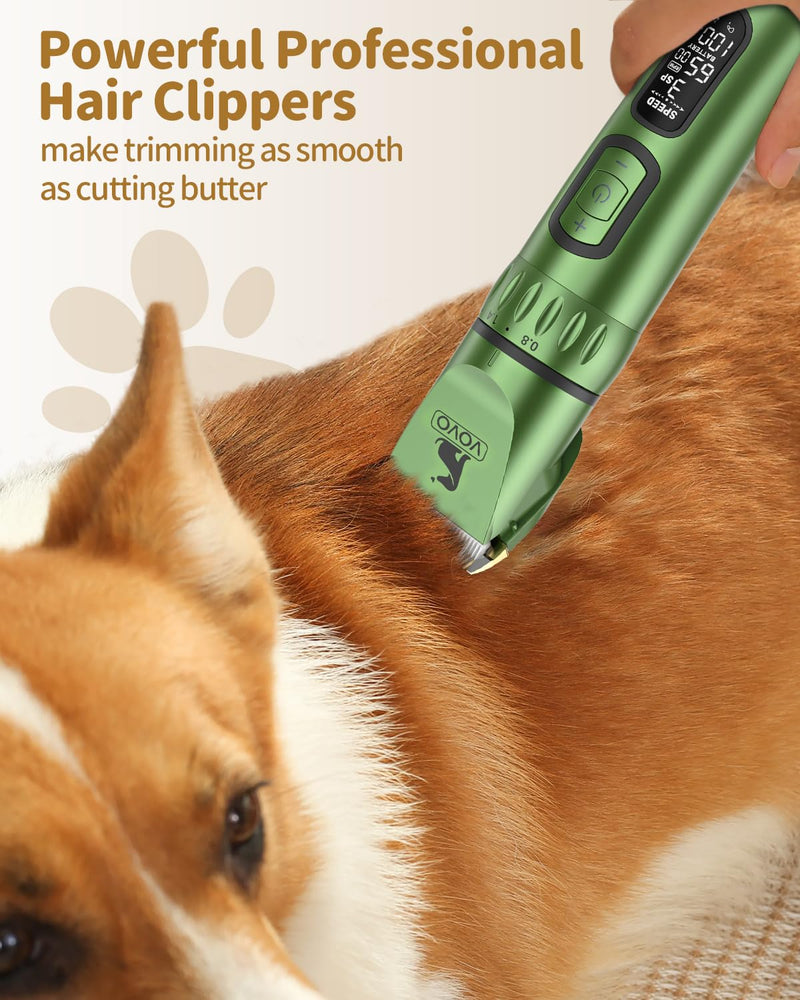 Vovo Dog Clippers for Grooming 3-Speed Heavy Duty Dog Hair Trimmers Low Noise Rechargeable Cordless Electric Super Quiet Dog Grooming Kit for Dogs Cats Pets(Green) Green - PawsPlanet Australia
