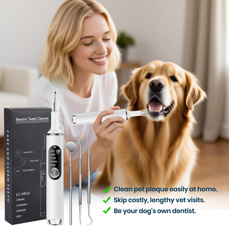 Dog Plaque Remover for Teeth,Pet Ultrasonic Tooth Cleaner with LED Light,Cleaning Kit for Tartar and Stains,5 Adjustable Modes,Pet Teeth Cleaning kit,Suitable for Dogs and Cats (White) White - PawsPlanet Australia