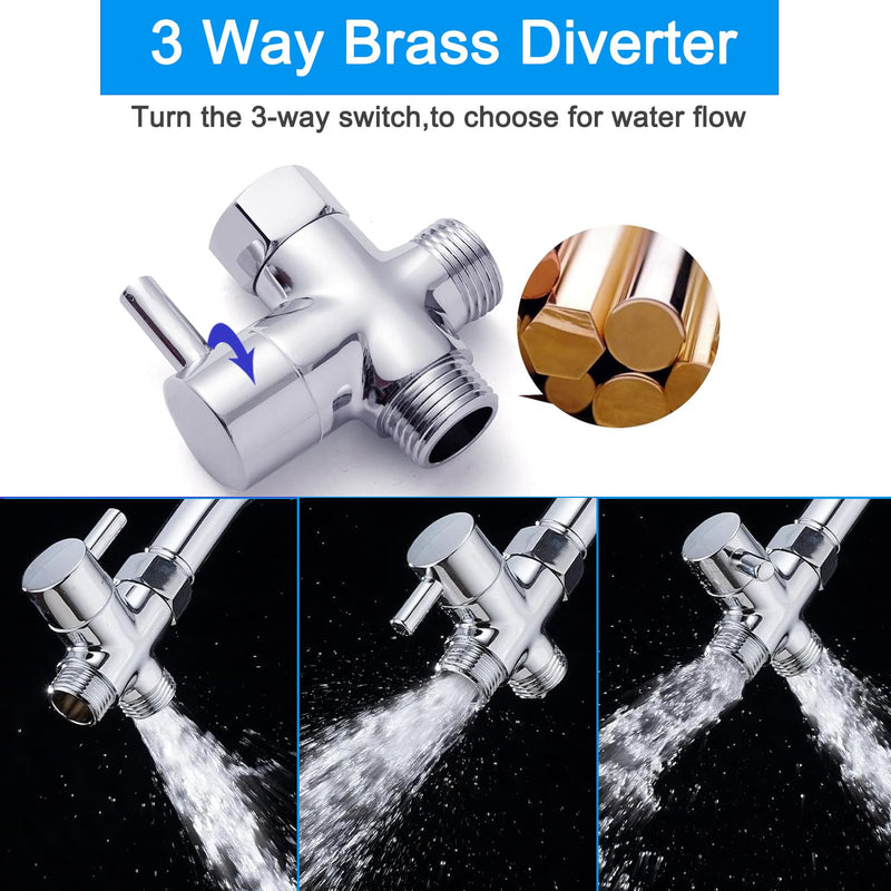 Dog Shower Attachment,Shower Head Sprayer Attachment with ON/OFF Shower Head, Brass 3-Way Diverter for Connecting Shower Arm, Stainless Steel Hose, Dog Brush and Adhesive Holder for Convenient Bathing - PawsPlanet Australia