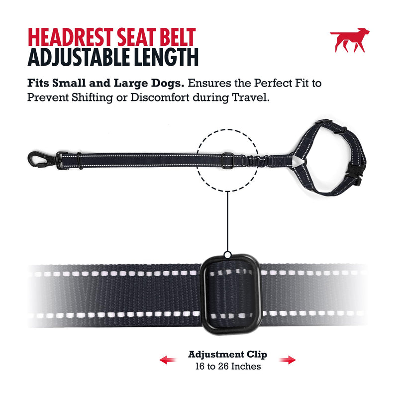 Tuff Pupper Dog Seat Belt for Car Headrest | Adjustable Length Dog Car Harness Restraint | Heavy-Duty Aviation Aluminum Carabiner & Tactical Buckle | Universal Fit for Small, Medium & Large Dogs Black Headrest Attachment - PawsPlanet Australia