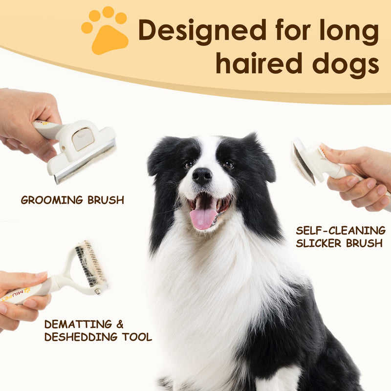 Professional Deshedding Dog Brush Grooming Kits, for Long-Haired Dogs and Cats - Dog Deshedding Brush and Slicker Brush Set 3 in 1 Gift Box for Long Hair Pets like Golden Retriever Professional Grooming Set