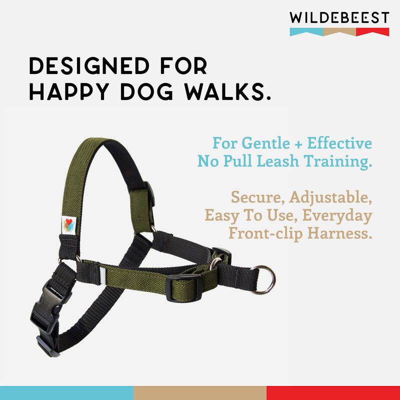 Wildebeest No Pull Dog Harness | Comfortable Training Harnesses | Effective No Pull Harness Design | Ideal for Medium Sized Dog | 4-Point Adjustable(M - 22~28 inch Girth, Olive) M - 22~28 inch Girth - PawsPlanet Australia