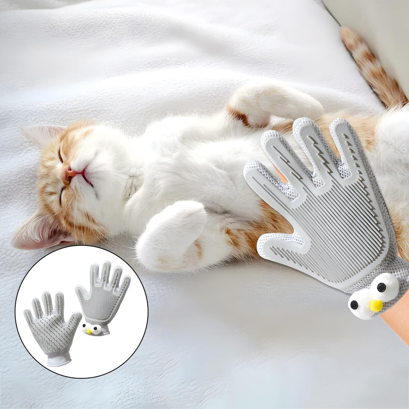2 in 1 Pet Grooming Gloves - Cat and Dog Glove Brush, High Efficiency Pet Hair Removal Massage Glove, Clean Hair on Both Sides (Grey /1 Piece) Big Gray Eyes - PawsPlanet Australia