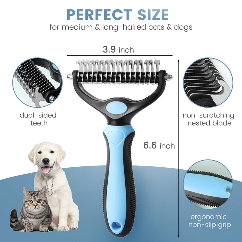 Generic Cat Brush Dog Brush for Shedding,Pet Grooming Brush,Dematting Deshedding Brush Dogs Shedding Tool for Long matted Haired Pets,Dogs &Cats-Safe and Effective Dematting Comb, Large, blue
