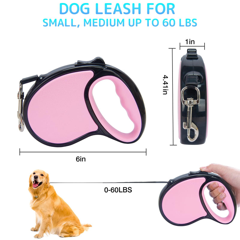 Retractable Dog Leash,16 Ft Dog Retractable Leash,with Anti Slip Handle,Strong Nylon Tape No Tangle,One Handed Brake,Pause,Lock,Suitable for Small and Medium Sized Dogs（Pink） pink - PawsPlanet Australia