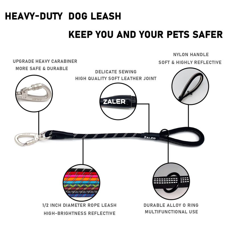 Short Dog Leash, 18 Inches Rope Traffic Leashes for Dogs, Reflective Dog Lead with O-ring, Heavy Duty Leash for Large and Medium Dogs (18'' Black) - PawsPlanet Australia