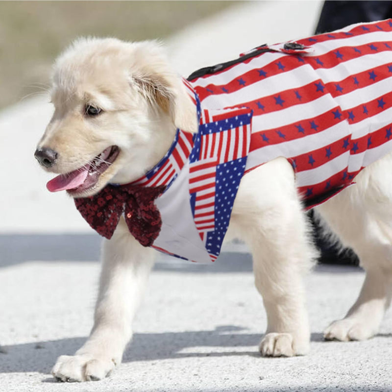 Kuoser Independence Day Dog Tuxedo Dog Suit and Bandana Set, 4Th of July Dog Costume American Flag Dog Outfit with Bow Tie for Large Medium Small Dogs Golden Retriever Samo Bulldogs, XL X-Large (pack of 1)