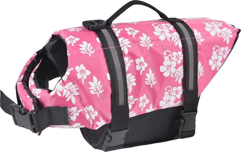 ChezAbbey Dog Life Jacket Adjustable Dog Lifevest Swimsuit Safety Vest Apparel Lifesaver Coat for Small Large Cats Puppy Kitty with Handle Reflective for Swimming and Boating Pink Flower M A-Pink Flower M:17-24 inch(Ribcage Girth) - PawsPlanet Australia