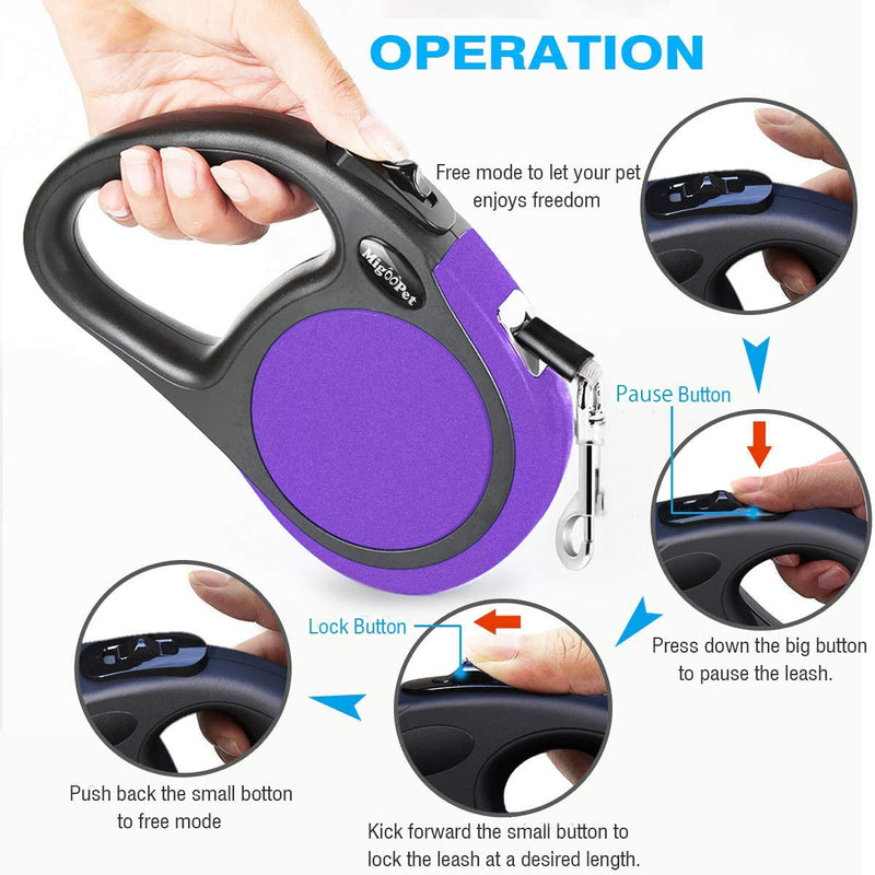 Heavy Duty Retractable Dog Leash-16ft Strong & Durable Walking Leash for S to L Dogs up to 45/115 lbs, Upgraded Lock System, Non Slip Grip, Tangle Free (Small/Medium, Purple) Small/Medium (Pack of 1) - PawsPlanet Australia