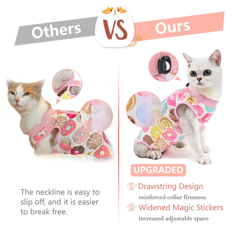 Cat Recovery Suit, 1 Pack Donut Pattern Cotton Cat Wound Surgery Recovery Suit Soft After Recovery Surgery for Small Cats and Dogs, M Donut with Drawstring Medium