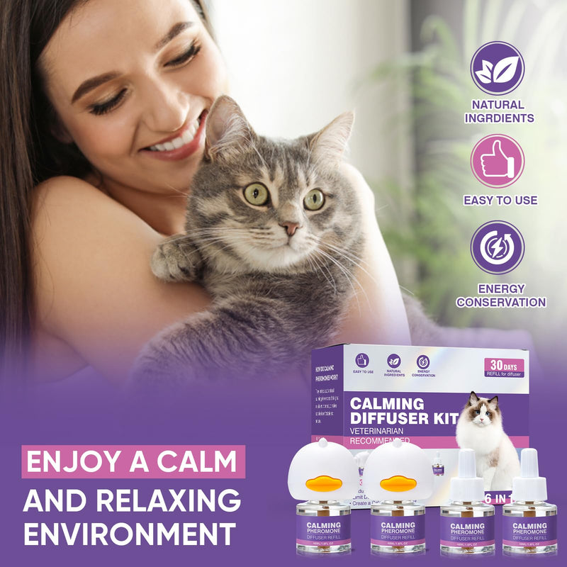 Tcllka Cat Calming Pheromone Diffuser Effectively Relieve Anxiety Stress Cat Calming Diffuser Comfort for Cats Refill Reduce Fighting Spraying and Scratching Calm Relaxing 48ml/Bottle Fits All Cats 2 diffusers, 4 refills