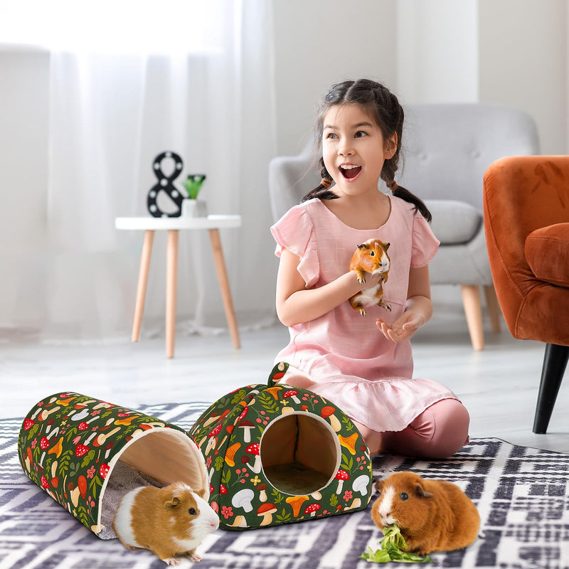 Guinea Pig Hideout, Bienbee Rabbit Bed with Guinea PigTunnel, 2 Pack Guinea Pig Toys Set Guinea Pig House Rabbit Hideout guinea pig accessories for Hamster, ferret, Rabbit, Bunny, Small Animal in Cage Black Mushroon - PawsPlanet Australia