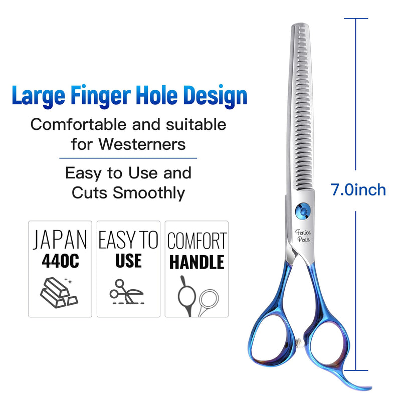 Fenice Peak Grooming Scissors for Dogs 7 inch Thinning Pet Grooming Scissors Ergonomically Designed Blue Handles Ideal Dog Shears for Precise Trimming Easy Use. Thinner 6.5" - PawsPlanet Australia
