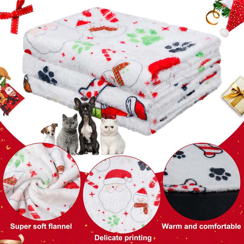 Abbylike 3 Pcs Christmas Dogs Blanket for Small Medium Puppy 30 x 20 Inch Flannel Soft Pet Blanket Cute Paw Print Dog Bed Gifts for Bed Couch Cushion - PawsPlanet Australia