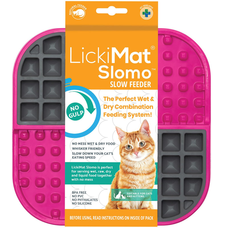 LickiMat Slomo, Cat Slow Feeder Lick Mat, Boredom Anxiety Reducer; Perfect for Food, Treats, Yogurt, or Peanut Butter. Fun Alternative to a Slow Feed Cat Bowl or Dish, Pink