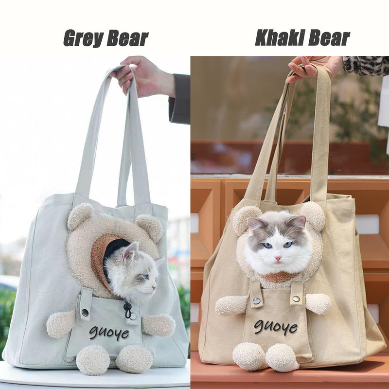 Bear-Shaped Show Head Pet Canvas Shoulder Bag, Outcrop (Khaki Bear-Large) Khaki Bear