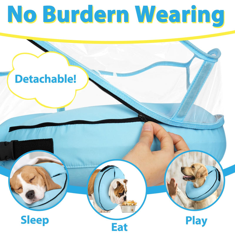 BARKLESS Dog Cone Collar, Dog Donut Collar After Surgery to Stop Licking, Inflatable Dog Cone with Sturdy Shield for Large Medium Dogs, Cone of Shame Alternatives Not Block Vision L Turquoise