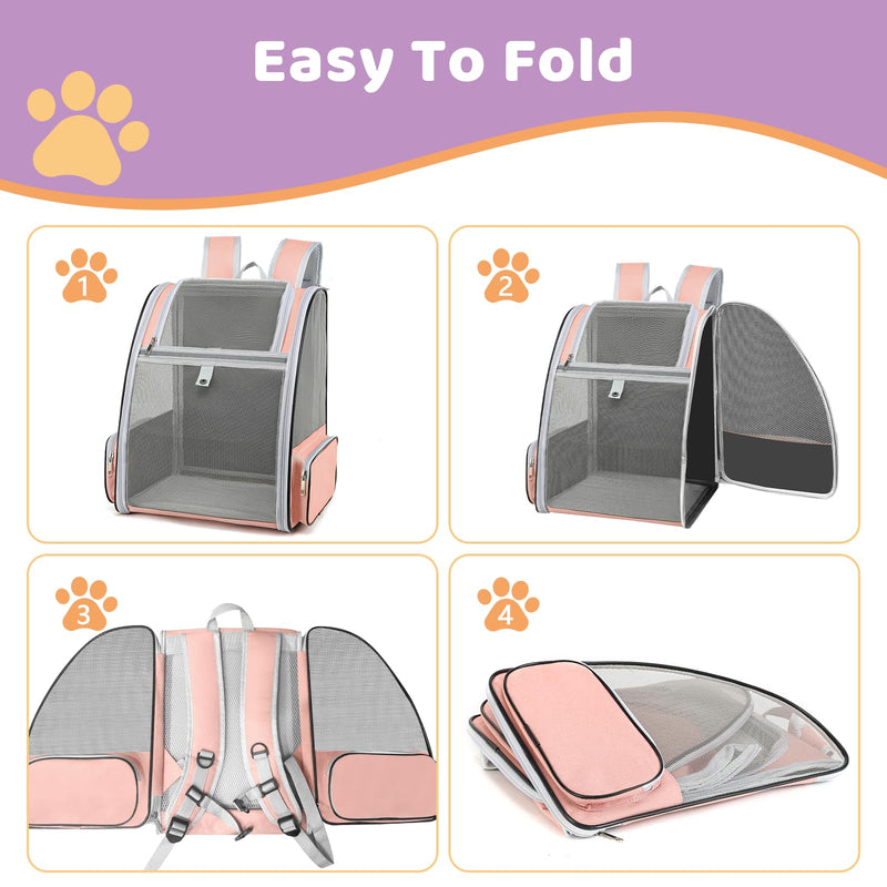 Cat Backpack Carrier Large Pet Backpack for Small Dog Medium Cat Puppy Kitten Bunny up to 15lbs, Ventilated Mesh Dog Collapsible Travel Backpack for Hiking Walking Outdoor pink - PawsPlanet Australia