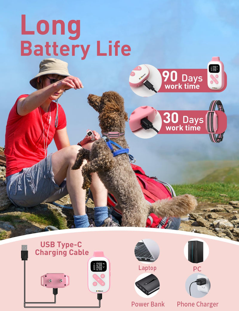 2-in-1 Bark and Shock Collar for Dogs, Smart Anti Barking Dog Training Collar with 5 Adjustable Sensitivity, Automatic Bark Collar with Remote, Vibration, Beep, Shock and Automatic (Pink) Pink & White