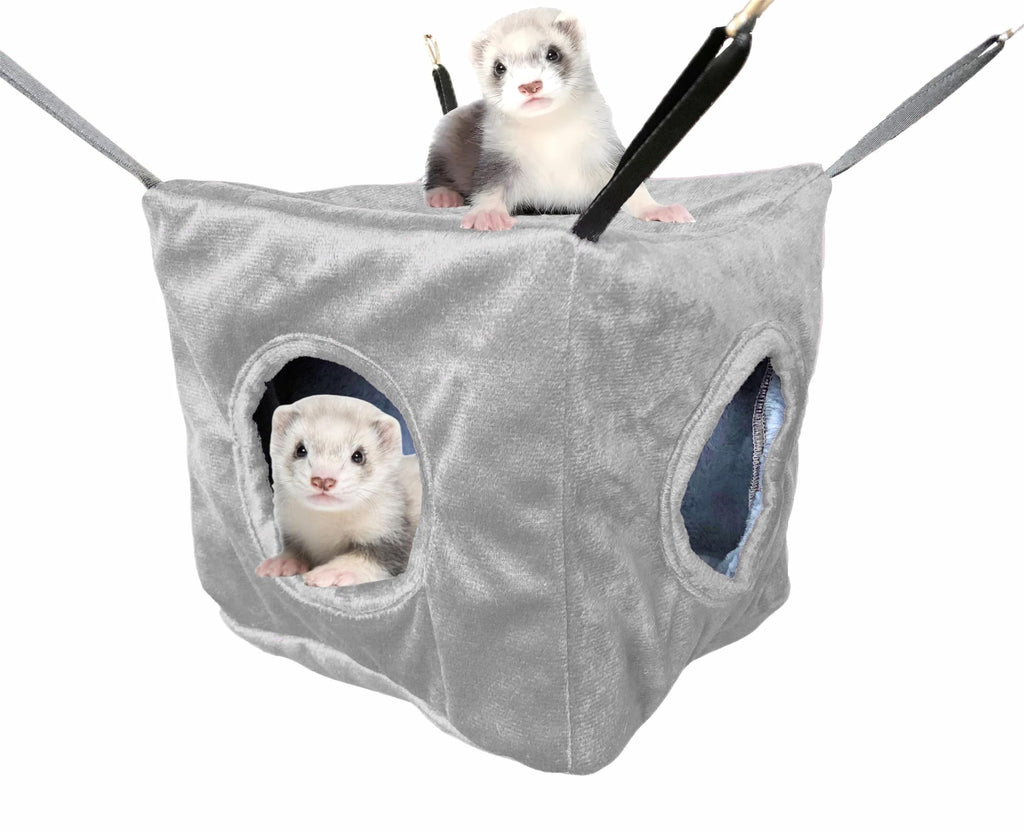 Small Animals Cube Hammock for Ferret, Rat, Chinchilla, Squirrel, Guinea Pig Cage Hanging Warm Hideout Bed (Grey) Grey