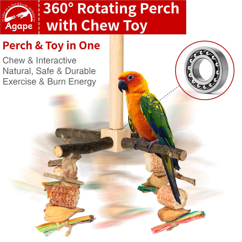 Agape Rotating Parrot Perch Toy with Chew Toy, Natural Wooden Perch Stand for Small & Medium Birds, Bird Cage Accessory with Exercise Wheel for Parakeets Cockatiels Lovebirds Conures Finches Budgies Natural Wood Color Chew Toys - PawsPlanet Australia