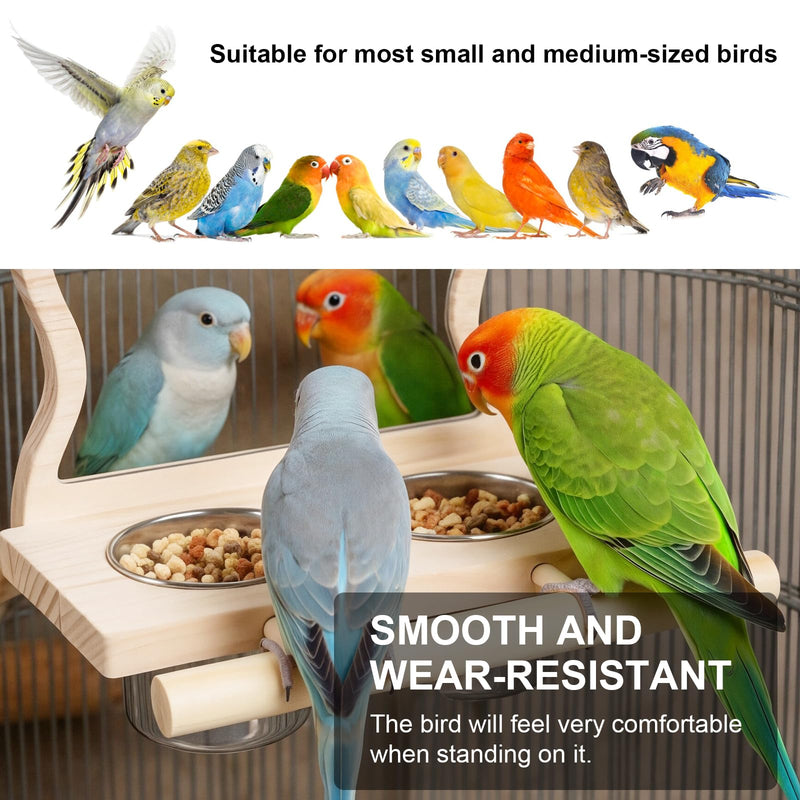 Bird Perch Platform Toy with Mirror, Standing Rack & Stainless Steel Bowl - Wooden Play & Exercise Gym Stand, Cage Accessory for Cockatoos, Lovebirds, Budgies, Pacific Parrotlets & Canaries 1