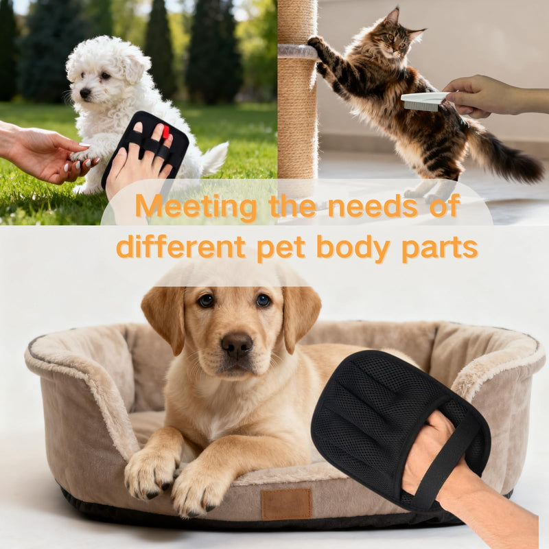 3PCS Pet Hair Removal Gloves for Dogs & Cats, Five-Finger Reusable Electrostatic Magic Brush Clean Pet Hair 2 Pcs Gloves & 1 Comb, Pet Hair Remover Tool for Clothing, Couch, Carpet, Car Seat, Black