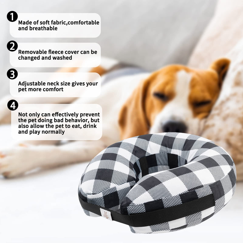 CuteBone Inflatable Dog Neck Donut with Removable Soft Fleece Covers for Small/Medium/Large Dogs and Cats After Surgery GWB03XL Black white plaid X-Large - PawsPlanet Australia
