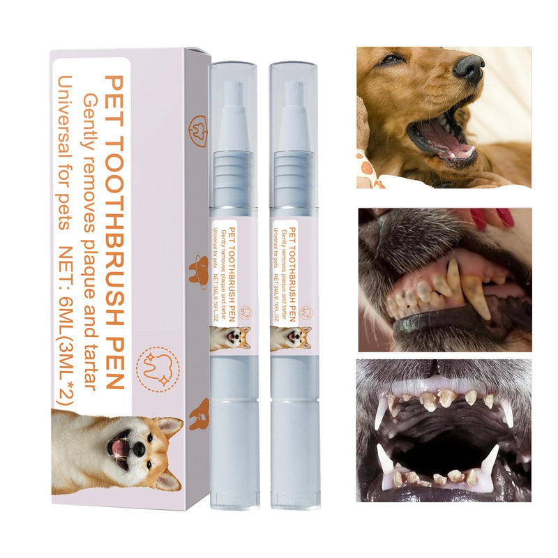 Pet Toothbrush Pen, 2 x 3 ml Dog Teeth Cleaning Pen Pet Teeth Repairing Kit, Cat/Dog Tooth Whitening & Cleaning Teeth Brightening Pen for Dog Cats Care Fresh Breath