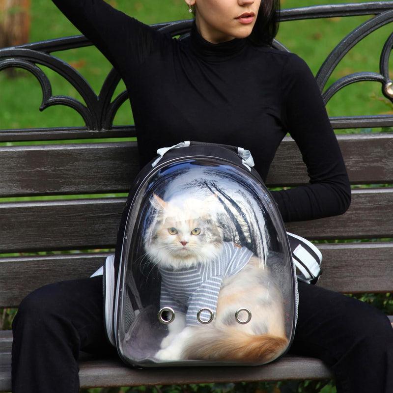 Cat Backpack Carrier, Pet Cat Carrier with Ventilated Design for Carrying Puppy Cats, Pet Carrier Backpack for Traveling/Hiking/Camping/Outdoors Airline Approved Travel Carrier (Black) - PawsPlanet Australia