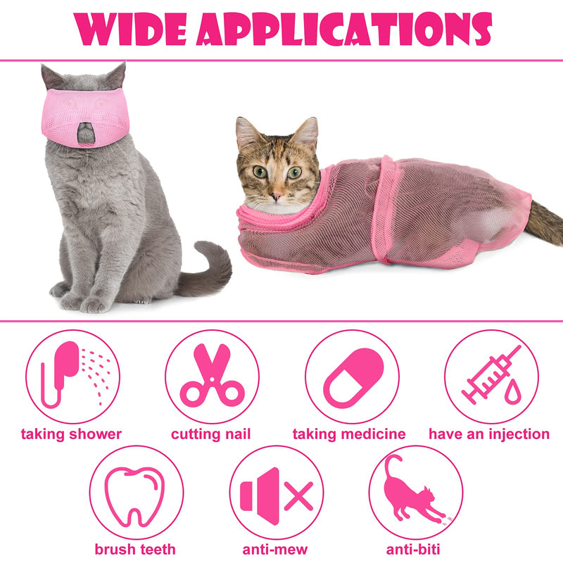 Patelai 5 Pcs Cat Bathing Bag Set Cat Grooming Bag Adjustable Pet Shower Net Muzzles Nail Clipper Tick Remover Tool Massage Brush(Pink) Pink - PawsPlanet Australia