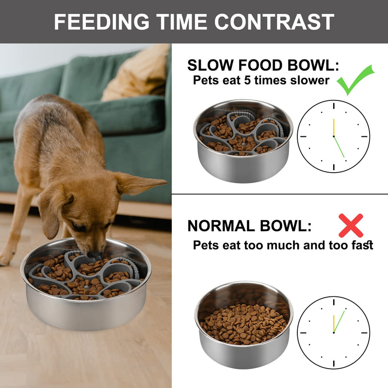 Dog Slow Feeder Dog Bowls Silicone Spiral Dog Food Bowls Feeder Insert to Slow Down Eating for Large Medium Small Breed Dogs Perfect with Stainless Steel Glass Ceramic Dog Bowls (Grey) Grey - PawsPlanet Australia