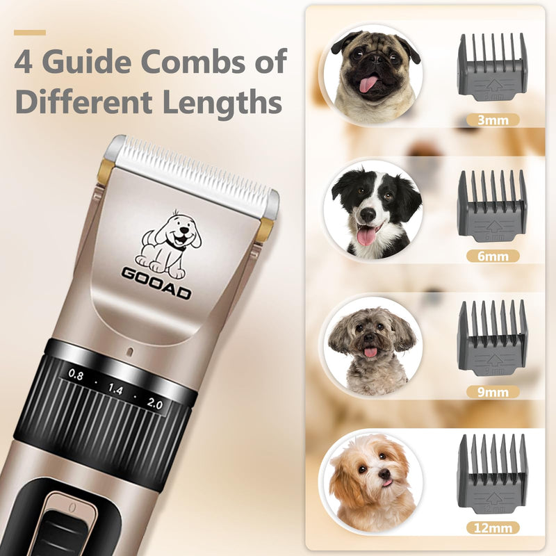 Dog Clippers for Grooming for Heavy Thick Hair&Coats,Low Noise Hair Trimmer,Rechargeable Cordless Pet Shaver, Dog Grooming Kit with Paw Trimmer Nail Grinder for Small Large Dogs Gold & Black - PawsPlanet Australia