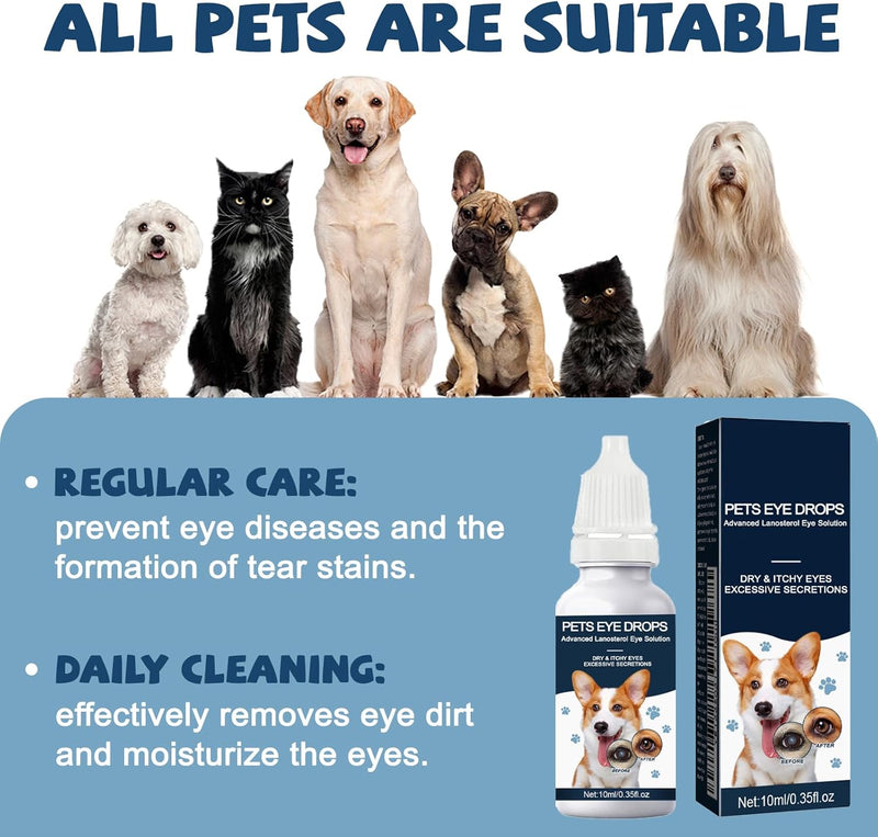 Cataract Drops for Dogs, Dog Eye Drops, Effective Dog Eye Infection Treatment Dog Eye Cleaner Cataract Eye Drops, Improve Vision Clarity, Relieve Red Eyes & Allergy Symptoms(2 x 10 mL) - PawsPlanet Australia