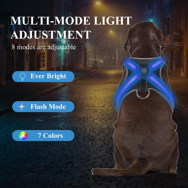 Light Up Dog Harness, LED Dog Harness-7 Lighting Modes, Rechargeable, Lightweight and Adjustable, Suitable for Small and Medium Dogs, Glowing Safety Vest for Nighttime Dog Walking - PawsPlanet Australia