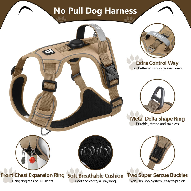 No-Pull Dog Harness with 2 Leash Clips, Adjustable Soft Padded Oxford Vest, Reflective No-Choke Pet Harness with Easy Control Handle (Khaki, Medium) Khaki - PawsPlanet Australia