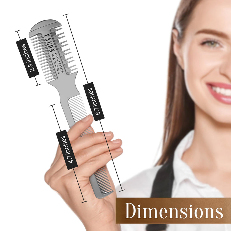 Facón Razor Comb for Hair Cutting - Professional Hair Cutting Comb Kit with 12 Replacement Blades, Double Edge Shaper for Salon & Home, Premium Styling Thinning Texturizing Split Ends Trimming Razor The Swift (Silver) - PawsPlanet Australia