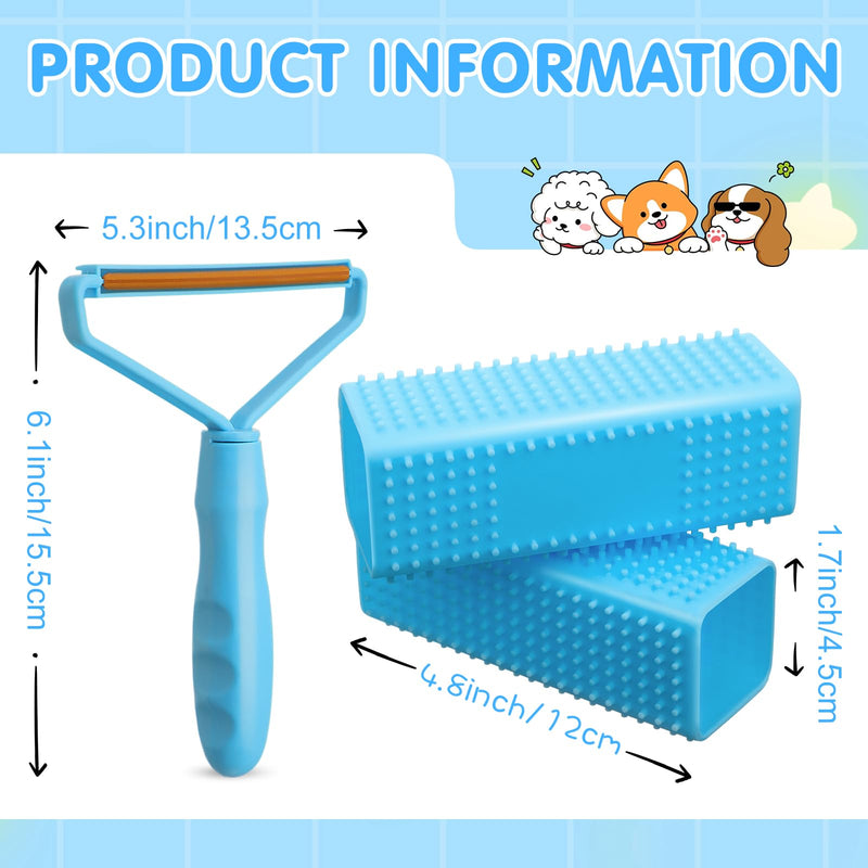 Honeydak 3 Pieces Hair Remover Tool Dog Hair Remover Pro Silicone Cleaner Brush Roller Fuzz Hairball Brush for Carpet Rake, Car Mat, Couch, Pet Bed, Clothes Blue - PawsPlanet Australia