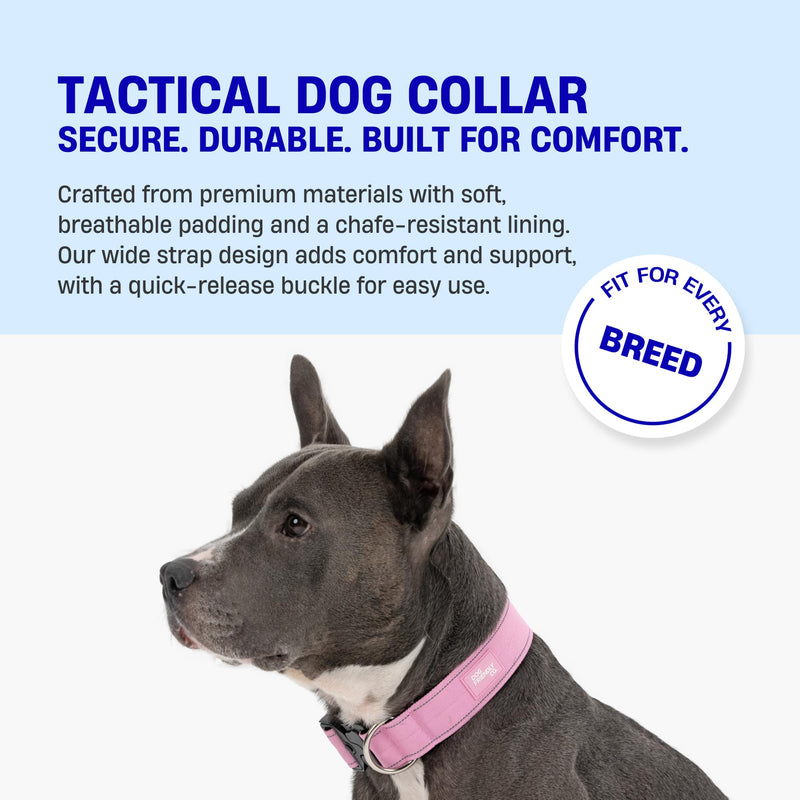 DF Co. Tactical Dog Collar | Comfortable & Secure with Quick Release Clip Buckle and Heavy Duty D-Ring | Soft Padded Neoprene, Chafe Resistant, Night-Time Visibility | Pink Camo, Size M Medium - PawsPlanet Australia