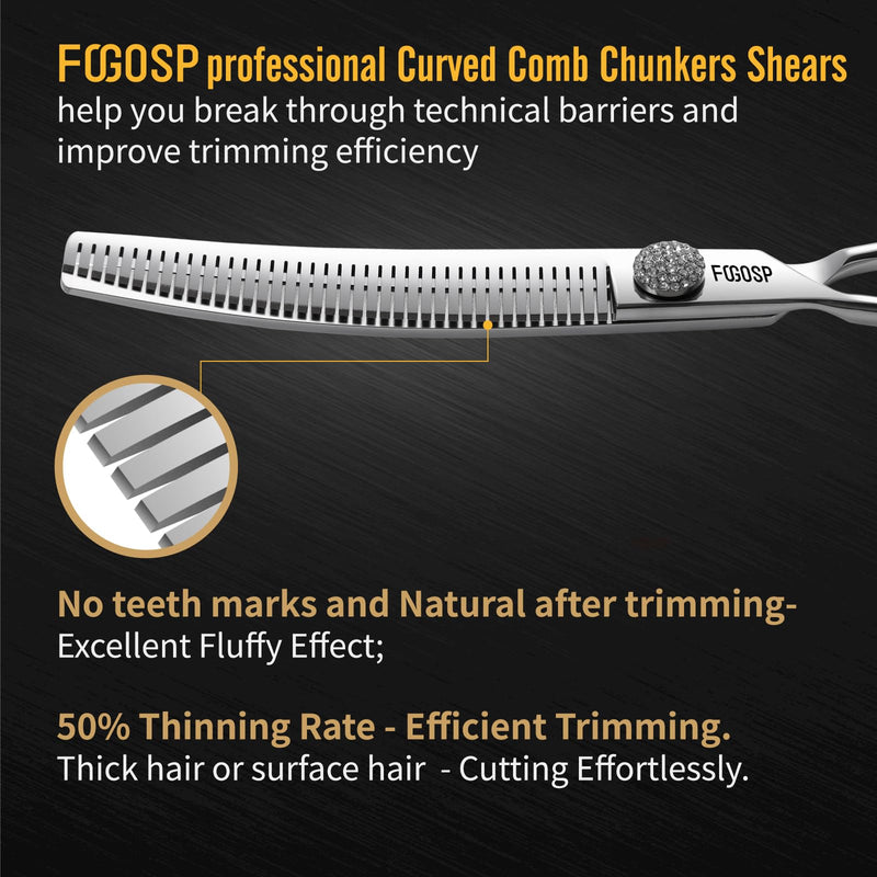 Professional Left Handed Curved Fluffers Thinner Dog Grooming Scissors Curved Comb Thinner 7.0'' Curved Thinning Shears for Dogs Pet 56 Teeth 50% Thinning Rate Japan VG10 Sharp and Durable Lefty Curved Comb Thinners 7.0 in - PawsPlanet Australia
