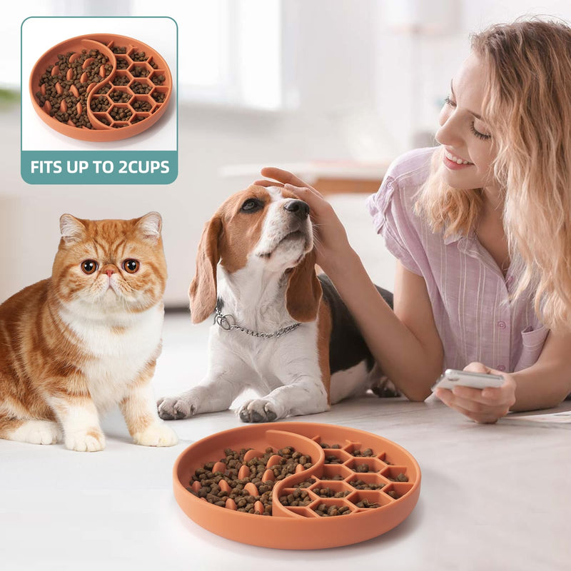 Slow Feeder Dog Bowls, Silicone Pet Food Bowls with Suction Cups for Small Medium Breed, Non-Slip Dog Feeding Bowls Slow Down Pet Eating Speed, Anxiety Relief & Fun Added (Orange, 2 Cup) Orange - PawsPlanet Australia