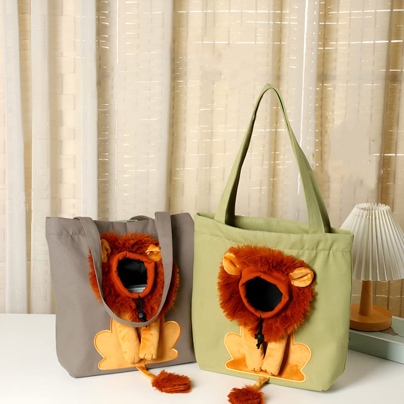 Dog Tote Bag with Zipper Cat Shoulder Carrier Lion-Shaped Pet Canvas Bag for Daily Use Walking Travel (S, Dark Grey) S: 15.75x13.78 Inches - PawsPlanet Australia