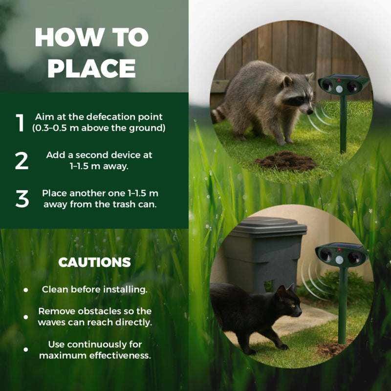 Upgraded Solar Ultrasonic Animal Repellent Outdoor (Pack 2pcs) - Cat Repellent Outdoor, Squirrel, Deer, Raccoon, Pest Repeller - Keep Skunk Away Motion Detection with Flash Light for Yard Garden Lawn 2 - PawsPlanet Australia