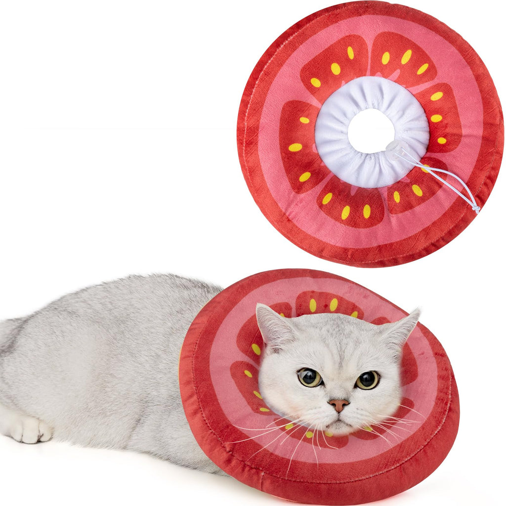 ANWA Adjustable Cat Cone Collar Soft, Cute Cat Recovery Collar, Cat Cones After Surgery for Kittens Medium (7-18 lbs) Tomato - PawsPlanet Australia