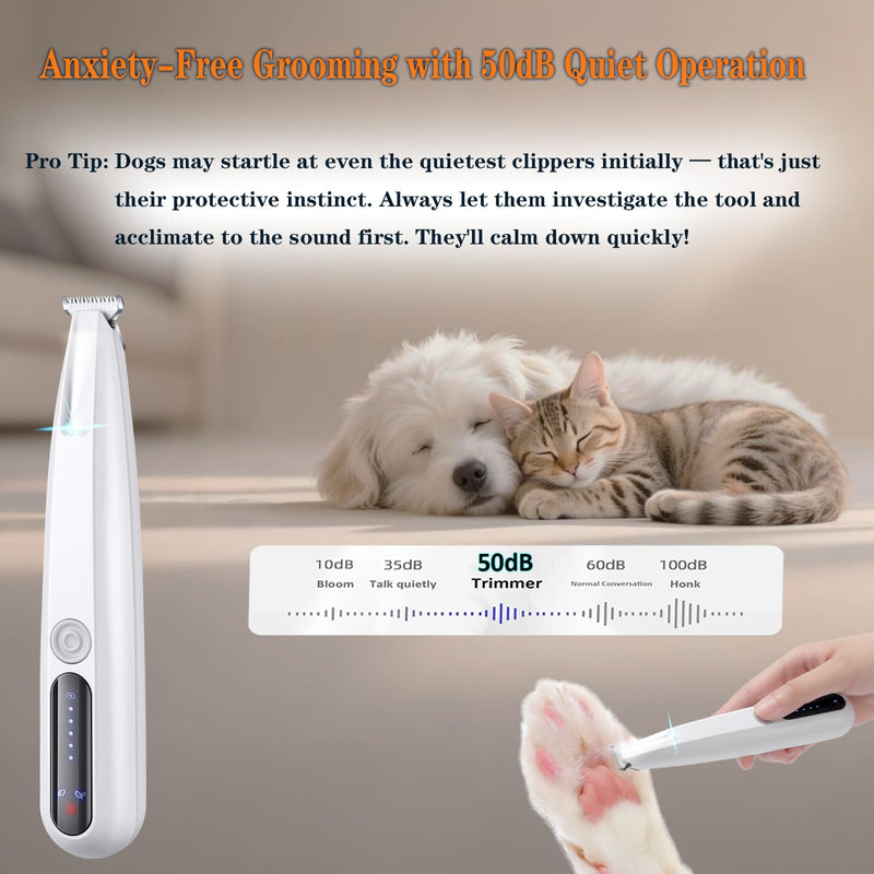 2025 New 2 Mode Paw Trimmer for Dogs & Cats - Electric Quiet Dog & Cat Grooming Trimmer, Rechargeable Clipper with LED Light, 2 Blades, Waterproof for Paws/Ears/Face White(2 Mode) - PawsPlanet Australia