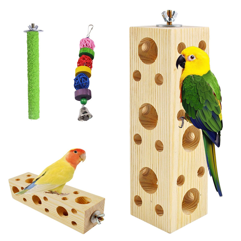 Bird Wooden Block Chewing Toy Parrot Beak Grinding Toys Wood Birds Cage Foraging Training Toys with Bird Perch for Parakeets Cockatiels Lovebird Budgie