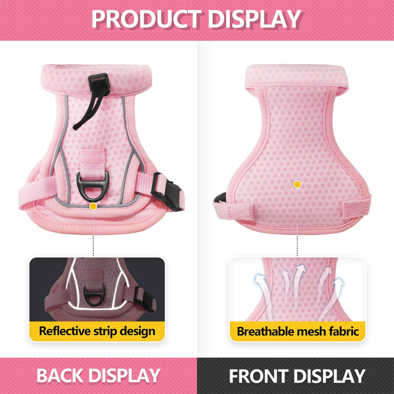 2 Pcs Cat Outdoor Harness and Leash, Escape Proof Adjustable Vest for Pet, Breathable Mesh Reflective Strip Vests, for Most Cats and Samll Dogs (Pink, M) Pink
