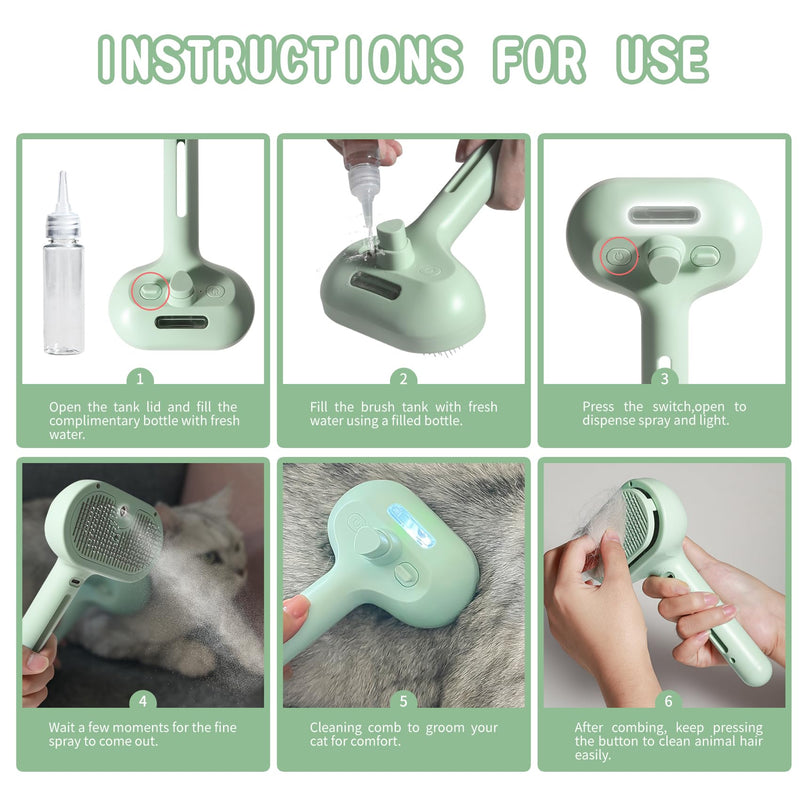 Spray Cat Brush for Shedding, Remove Static Flying Hair Pet Grooming Brush Self Cleaning Dog Brush Suitable for Long and Short Hair Dogs and Cats To Remove Tangled and Loose Hair (Green) Green - PawsPlanet Australia